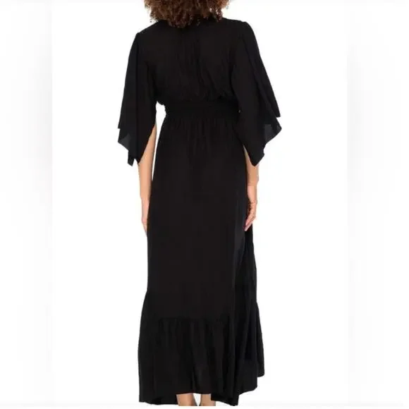 Back From Bali Blue V Neck with Embellishments Maxi Dress Short Sleeves Small - Picture 2 of 13